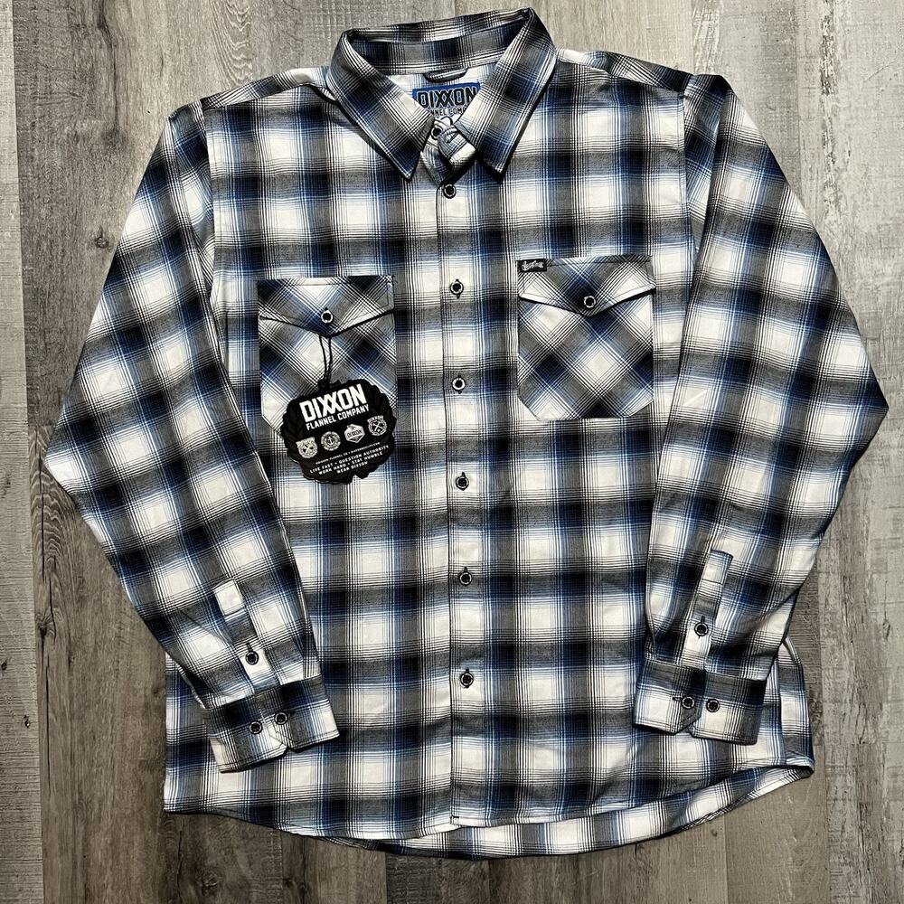 NWT Dixxon Flannel Co West Coast Customs Blue Plaid Biker Button Shirt Men's 2XL